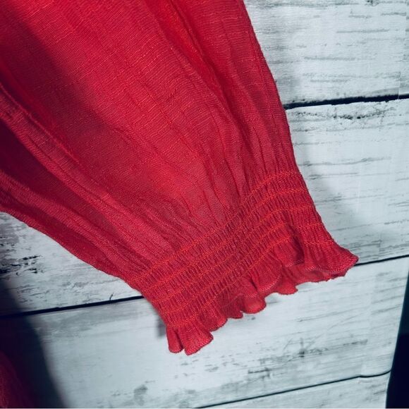 Spense Crinkle Coral Rayon Polyester Blouse L Elastic 3/4 Sleeve - Picture 4 of 6